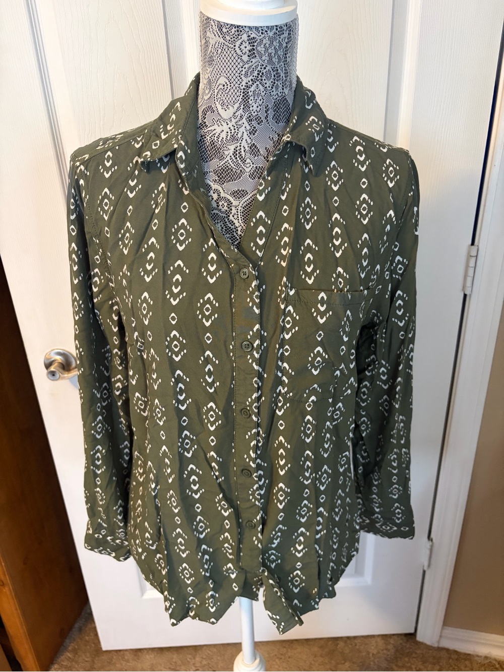 George Olive Green Printed Button-Down Shirt